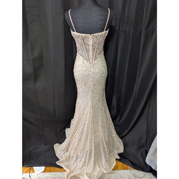 NWOT! CHANDALIER! CHAMPAGNE PINK/BEIGE ULTRA GLAM BEADED/SEQUIN GOWN! SZ 000 - Picture 7 of 14